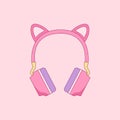 Pink headphones with cat ears flat vector illustration