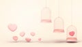 Pink heart balloons trapped in triple Float cage and minimal Pink heart group , Love concept - Valentine style - Modern Art