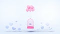 Pink heart balloons trapped in White Float cage and minimal heart group , Love concept - Valentine style - Modern Art