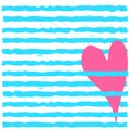 Pink heart on blue stripes. The concept of love