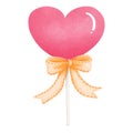 Pink heart candy with festive yellow ribbon and bow clipart, Watercolor valentine sweet illustration
