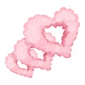 Pink heart cloud, fluffy magic in cartoon style isolated on white background. Smoke, fog cute decoration. Ui game asset.