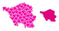 Pink Heart Collage Map of Saarland State