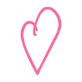 Pink heart doodle isolated on white background. Handdrawn love symbol outline drawn in ink pen. Decorative sketch logo