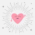 Pink heart face head with hands. Cute cartoon kawaii smiling character. Round line shining star circle. Valentines day sign symbol