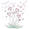 Pink heart flowers pastel color hand drawn Happy Mother