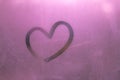 Pink Heart on glass from water. Heart bokeh beautiful or Sweet in Valentine day for Background