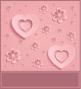 Pink heart, greeting card, flower background, blank Royalty Free Stock Photo