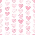 Pink Heart Grunge Seamless Pattern Background. Vector Wallpaper Design