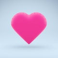Pink heart icon. Valentines day card. Symbol of love. Shiny heart shape on soft blue background with reflection effect and shadow. Royalty Free Stock Photo