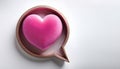 Pink Heart Inside Speech Bubble on White Background. 3D Rendering Royalty Free Stock Photo