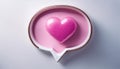 Pink Heart Inside Speech Bubble on White Background. 3D Rendering Royalty Free Stock Photo