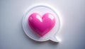 Pink Heart Inside Speech Bubble on White Background. 3D Rendering Royalty Free Stock Photo