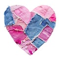 Pink Heart Made of Jeans Patches Isolated Royalty Free Stock Photo