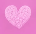 Pink heart made of sweet cotton candy on paper background. Trendy minimal pop art style. Happy Valentines day.