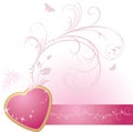 Pink heart with ornament on the decorative ribbon