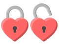 pink heart padlock vector, locked and unlocked