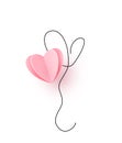 Pink heart in paper cut 3d style with continuous line heart balloon isolated on white background for valentines day Royalty Free Stock Photo