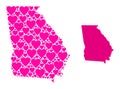 Pink Heart Pattern Map of Georgia State Royalty Free Stock Photo