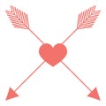 Pink Heart Pierced With By Arrows Crosswise. Vector Heart with Arrows Royalty Free Stock Photo