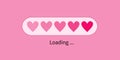 Pink heart set. Love loading Progress status bar icon. Funny happy valentines day greeting card. Web design app download timer.