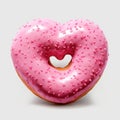 Pink heart shaped donut isolated on white background. Royalty Free Stock Photo