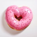 Pink heart-shaped donut with pink sprinkles isolated on white background Royalty Free Stock Photo