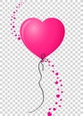 Pink heart shaped helium balloon with vertical wave made of hear