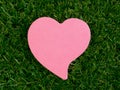 Pink heart-shaped notpad on the artificial grass