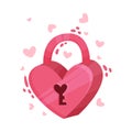 Pink Heart Shaped Padlock as Saint Valentine Day Symbol Vector Illustration