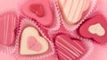 Pink heart shaped petit fours cakes seen from above in a banner size frame Royalty Free Stock Photo