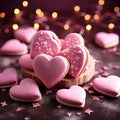 pink heart shaped sugar cookies for valentine's day Royalty Free Stock Photo