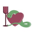 Pink heart with a snake and a glass of wine