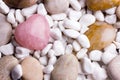 Pink heart stone on the spa stone background. Royalty Free Stock Photo