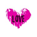 Pink heart with a texture and the words Love. Composition for Valentine`s Day. Royalty Free Stock Photo