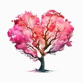 Pink heart tree isolated on white background. Watercolor illustration Royalty Free Stock Photo