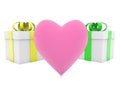 Pink heart between two gift boxes Royalty Free Stock Photo
