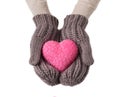 Pink heart in wool gloves