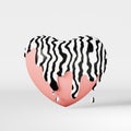 Pink heart in Zebra paint splash glossy glaze 3d rendering Striped Animal print Valentines day advertising design elemen