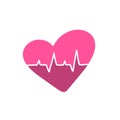 Pink Heartbeat monitor pulse line art logo. Cute medic blood pressure, cardiogram, health EKG, ECG icon. Breathing alive sign red Royalty Free Stock Photo