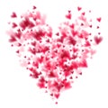 Pink hearts bokeh light Valentine`s day background with large heart shape eps 10. Tender backdrop with gradually