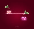 Pink hearts and cherry leaf, vector. congratulations on Valentin Royalty Free Stock Photo