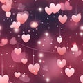 Pink hearts and fairy lights, seamless repeating background. Love or Valentine\'s Day theme. Fantasy