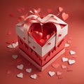 pink hearts floating above a romantic gift box - generated by ai Royalty Free Stock Photo