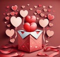 pink hearts floating above a romantic gift box - generated by ai Royalty Free Stock Photo