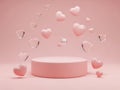 Pink hearts floating around podium isolated on white background Royalty Free Stock Photo