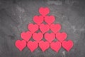 Pink hearts on a gray background. The symbol of the day of lover Royalty Free Stock Photo