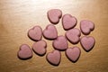 Pink hearts home made pills macro background fifty megapixels prints exstacy mdma Royalty Free Stock Photo