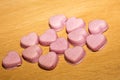 Pink hearts home made pills macro background fifty megapixels prints exstacy mdma Royalty Free Stock Photo