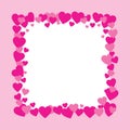 Pink Hearts illustration with frame for text. Valentine`s day and Mother`s day, women`s day greeting card border -Banner, invite